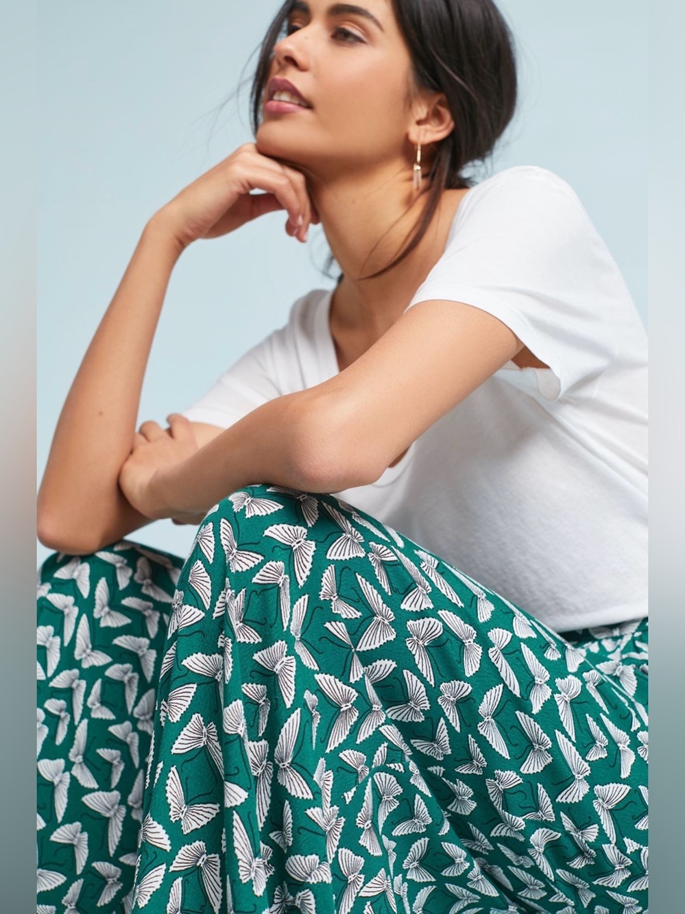 ANTHROPOLOGIE MAEVE Acker Wide-Leg Pants Green Butterflies S - Picture 3 of 16